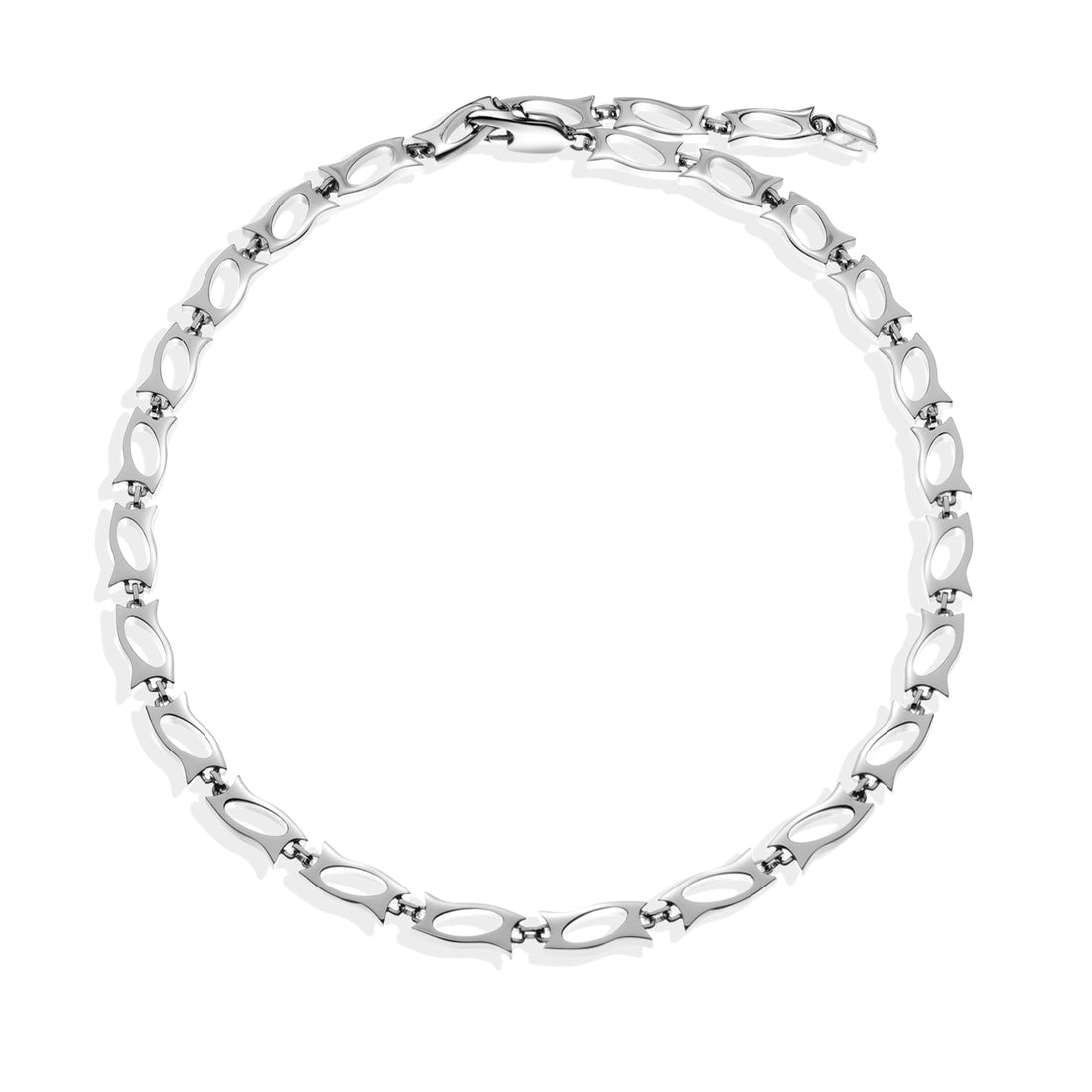 925 silver necklace with cyberpunk blade segments - product close-up