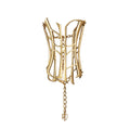 Sculptural gold cuff bracelet with corset-inspired openwork design