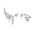 Futuristic silver sculptural earring set with aerodynamic wing arc design