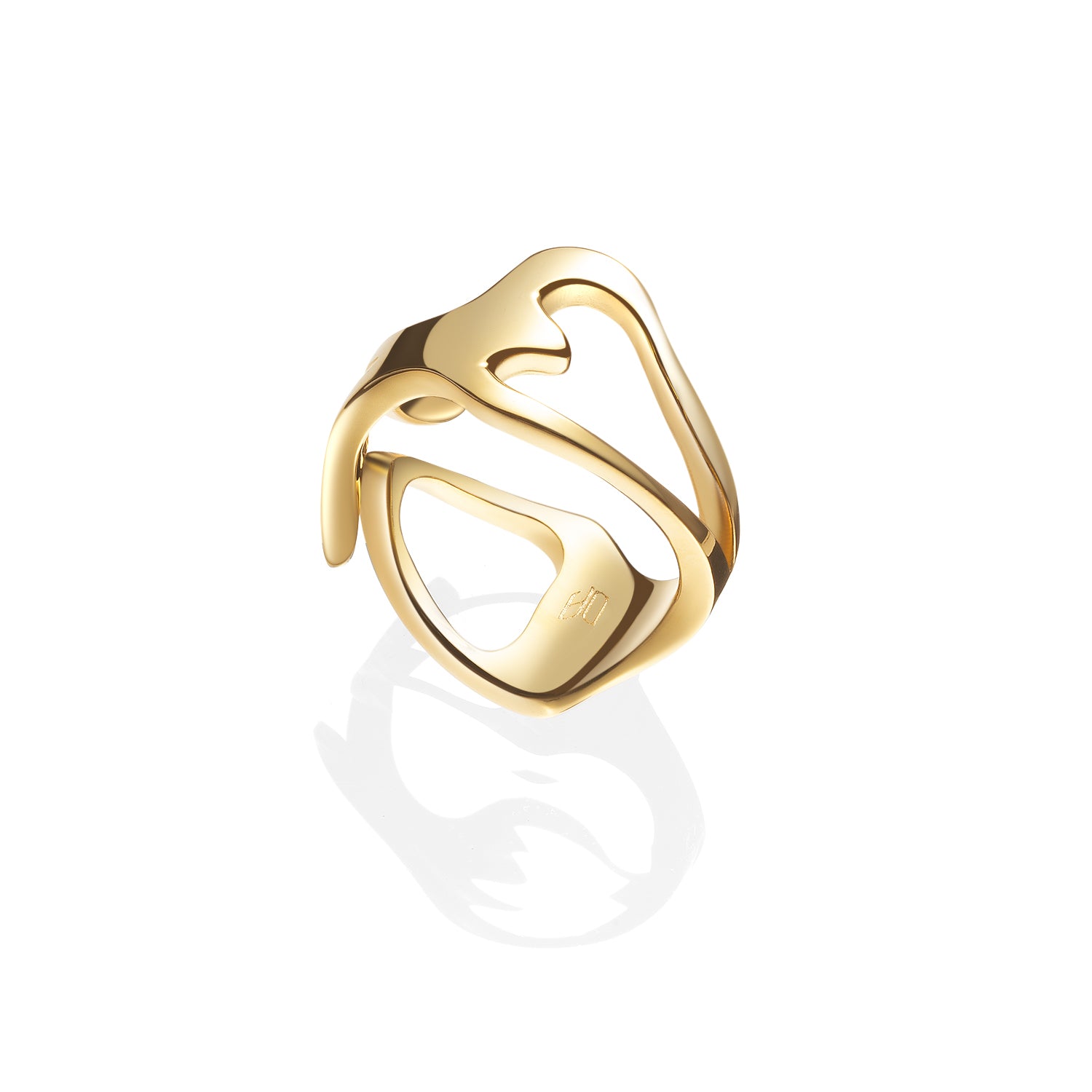Front view of gold stackable ring with organic heart-inspired cutout design