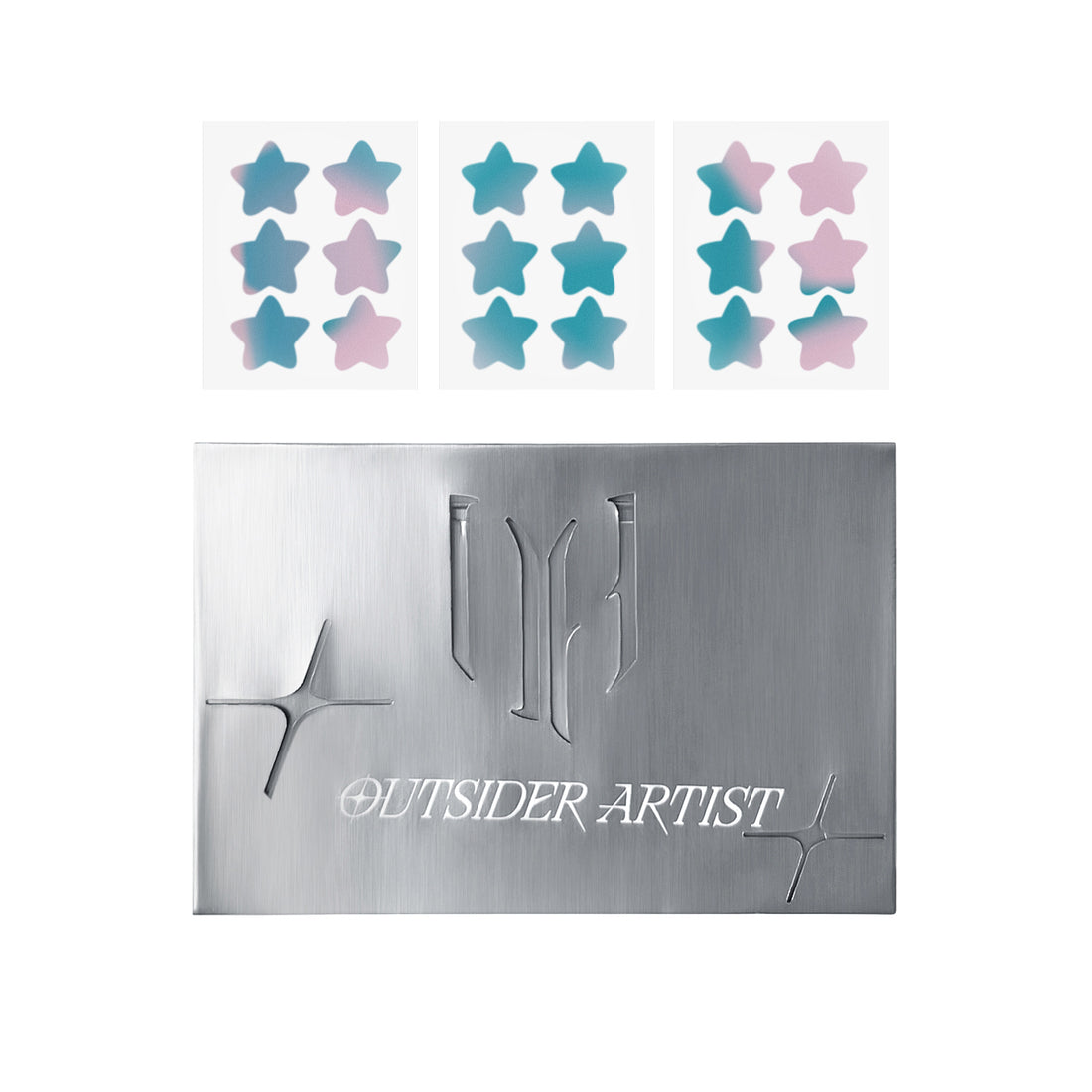 Star-shaped acne patches in pink teal gradient with logo backing card